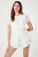 Women's Ruffle-Trim Keyhole Romper in White Small