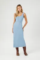 Women's Frayed Denim Maxi Dress in Light Denim Small