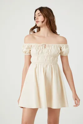Women's Off-the-Shoulder Mini Dress in Oatmeal Small