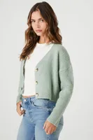 Women's Boucle Knit Cardigan Sweater in Green Haze, XL