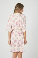 Women's Ornate Print Tie-Waist Robe in Pink Small