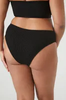 Women's Ribbed Cheeky Bikini Bottoms in Black, 0X