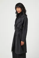 Women's Notched Tie-Front Trench Coat in Black Large