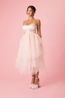 Women's Satin Tiered Midi Dress Champagne