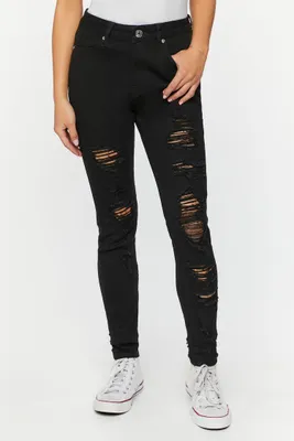 Women's Distressed Skinny Jeans in Black, 5