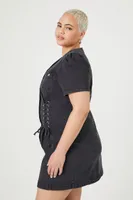 Women's Denim Lace-Up Mini Dress in Black, 1X