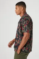 Men Floral Print Short-Sleeve Shirt in Black, XXL