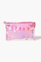 Iridescent Toiletries Bag & Bottle Set in Pink