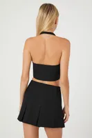 Women's Halter Crop Top & Mini Skirt Set in Black, XL