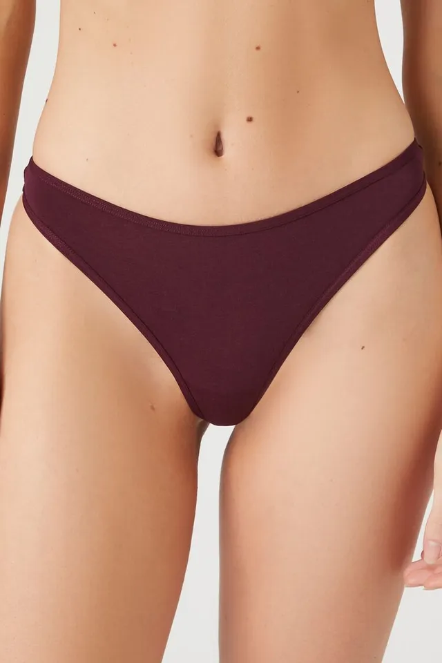 Forever 21 Women's Low-Rise Thong Panties in Wine Medium