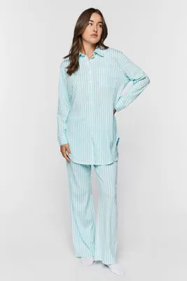 Women's Striped Wide-Leg Pajama Pants in Powder Blue/White Small