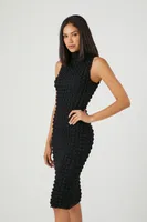 Women's Quilted Bodycon Midi Dress Black