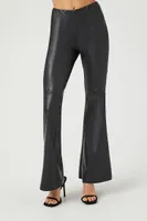 Women's Faux Leather Mid-Rise Flare Pants in Black Large