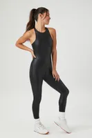 Women's Active Faux Leather Crisscross Jumpsuit in Black Small