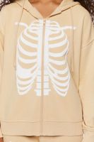 Women's Skeleton Zip-Up Hoodie in Taupe/White Small