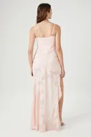 Women's Floral Print Ruffle Slip Maxi Dress Champagne