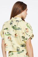 Women's Tropical Print Linen-Blend Shirt in Mimosa Large