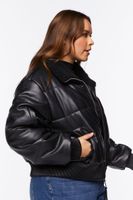 Women's Faux Leather Bomber Jacket in Black, 0X