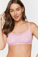 Women's Floral Lace Picot-Trim Bralette in Pink Icing Small