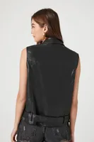 Women's Faux Leather Sleeveless Moto Jacket