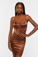 Women's Satin Bustier Mini Dress in Brown Large