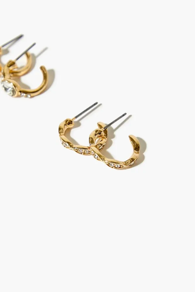 Women's Faux Gem Hoop Earring Set in Gold/Clear