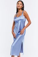 Women's Satin Sweetheart Midi Dress in Light Blue Small