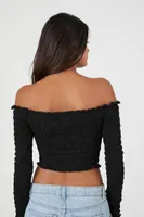 Women's Smocked Off-the-Shoulder Crop Top