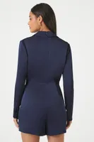 Women's Satin Double-Breasted Blazer Dress in Navy Large