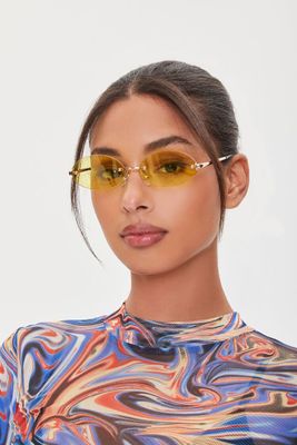 Oval Tinted Sunglasses in Gold/Yellow