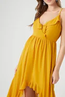 Women's Chiffon Ruffle High-Low Dress in Gold Small