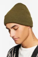 Men Ribbed Foldover Beanie in Olive