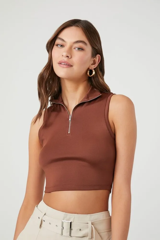 Women's Cropped Half-Zip Tank Top Cappuccino,