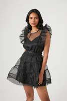 Women's Organza Combo Mini Dress in Black Small