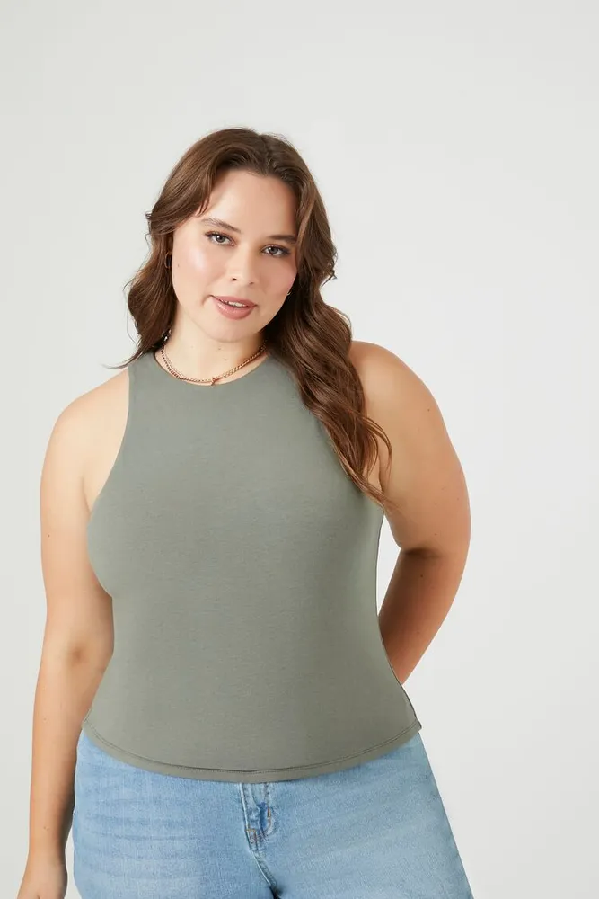 Women's Fitted Tank Top in Dark Olive, 1X