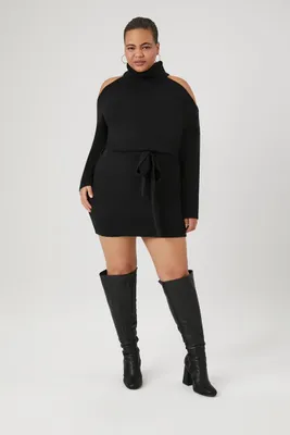 Women's Turtleneck Mini Sweater Dress in Black, 3X