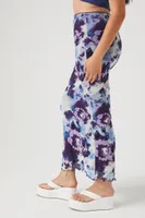 Women's Abstract Floral Print Mesh Maxi Skirt in Purple Small