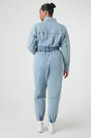 Women's Denim Funnel-Neck Jumpsuit in Medium Denim, 1X