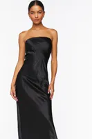 Women's Satin Strapless Maxi Dress in Black Medium