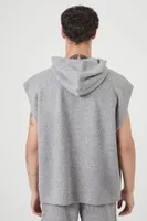 Men Oversized Ribbed Knit Sleeveless Hoodie in Dark Grey Small