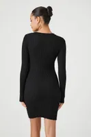 Women's Ribbed Mini Sweater Dress in Black, XL