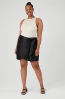 Women's Satin Tulip-Hem Mini Skirt in Black, 3X