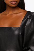 Women's Faux Leather Balloon-Sleeve Mini Dress in Black Medium