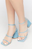 Women's Rhinestone Open-Toe Flare Heels in Blue, 7.5