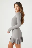 Women's Pleated Drop-Waist Mini Dress in Dark Grey Medium