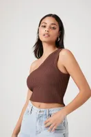 Women's Sweater-Knit One-Shoulder Crop Top in Cappuccino Small