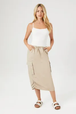Women's Poplin Cargo Midi Skirt in Taupe Small