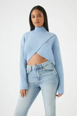 Women's Turtleneck Tulip-Hem Sweater in Blue Medium