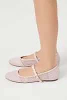 Women's Rhinestone Netted Ballet Flats in Light Pink, 7