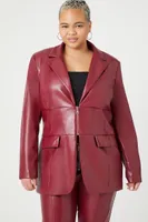 Women's Faux Leather Blazer in Red, 3X